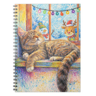 Cozy Cat Nap by the Christmas Window Notebook