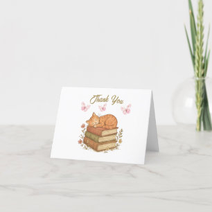 Cozy Cat on Books Thank You Card
