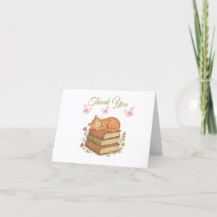 Cozy Cat on Books Thank You Card