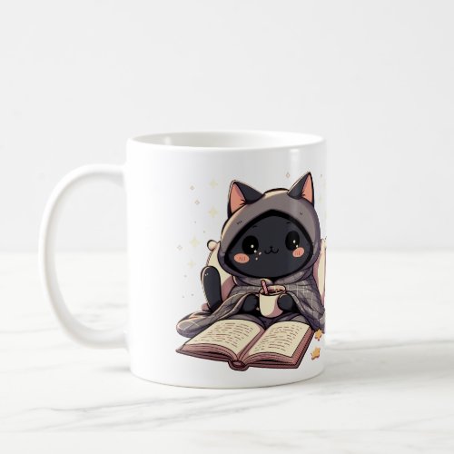 Cozy Cat Reading Book And Drink Coffee With Cookie Coffee Mug