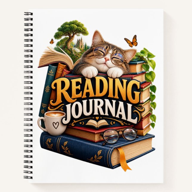 Cozy Cat Reading Journal Notebook | Funny Book Lov (Front)