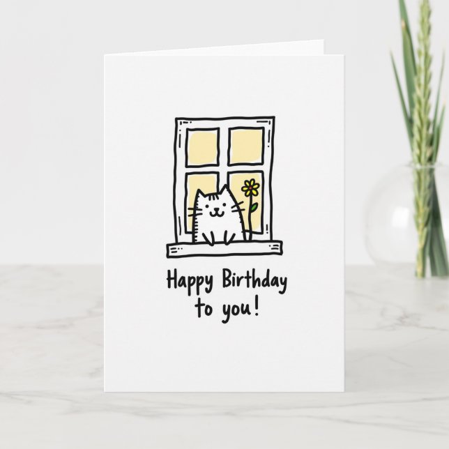 Cozy Cat Window Birthday Card (Front)