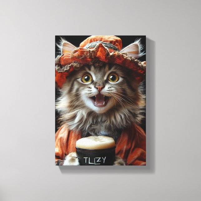 Cozy Cat with a Cup of Warmth - Relaxing Feline  Canvas Print (Front)