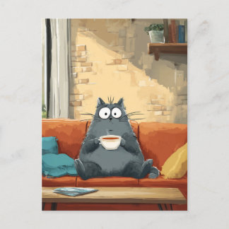 Cozy Cat with Coffee Postcard