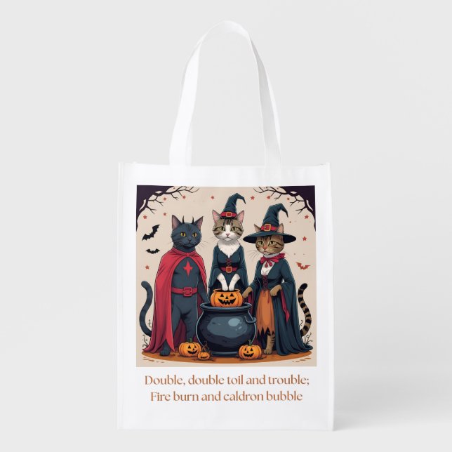 Cozy cats - Halloween Cauldron Grocery Bag (Front)