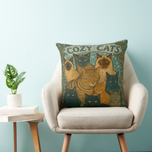 Cozy Cats in Winter Throw Pillow