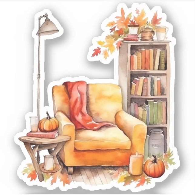 Cozy Chair, Lamp and Books Fall Sticker (Front)
