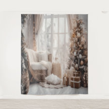 Cozy Chair, Snowy Window & Elegant Tree Backdrop
