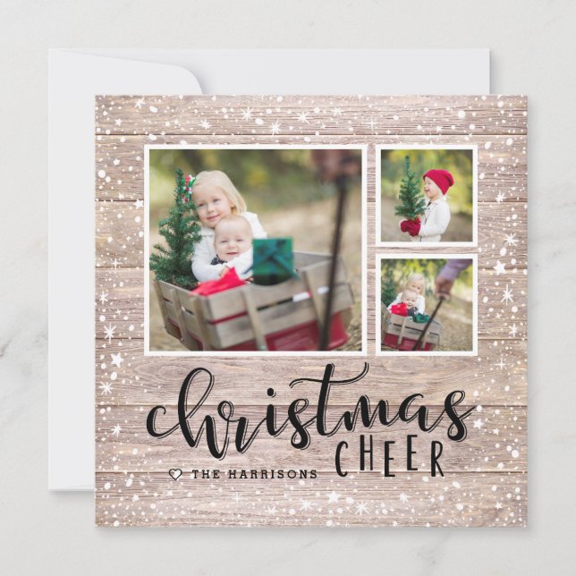 Cozy Cheer | Holiday Photo Collage Square Card (Front)