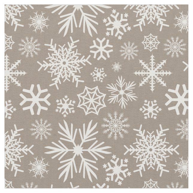 Cozy Chic Mocha Winter Snowflakes Pattern Fabric (Close Up)