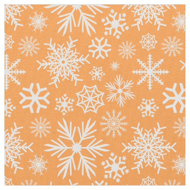 Cozy Chic Orange Winter Snowflakes Pattern Fabric (Close Up)