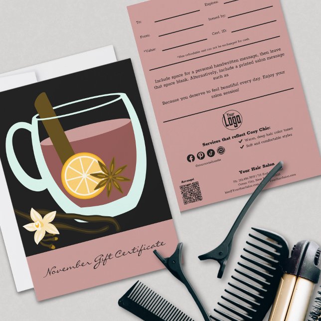 Cozy Chic Pink Black November Gift Certificate (Cozy Chic Pink Black November Gift Certificate, Professional Tracking, QR Code, Note)