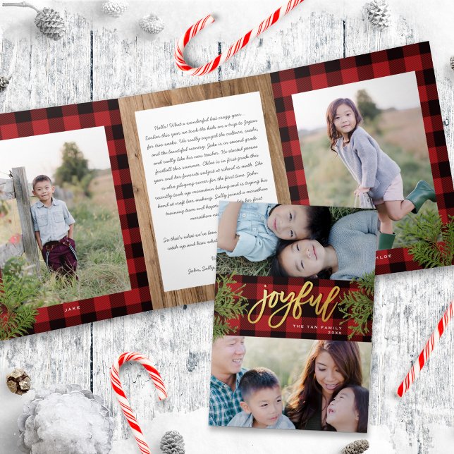 Cozy Chic Red Plaid Gold Christmas Photo Card (Creator Uploaded)