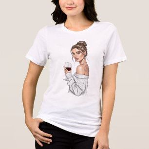 Cozy Chic Woman in White Knit Sweater with Wine