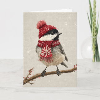 Cozy Chickadee Christmas Holiday Card