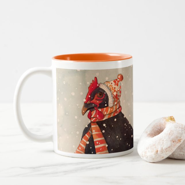 Cozy Chicken with Knit Hat Holiday Mug (With Donut)