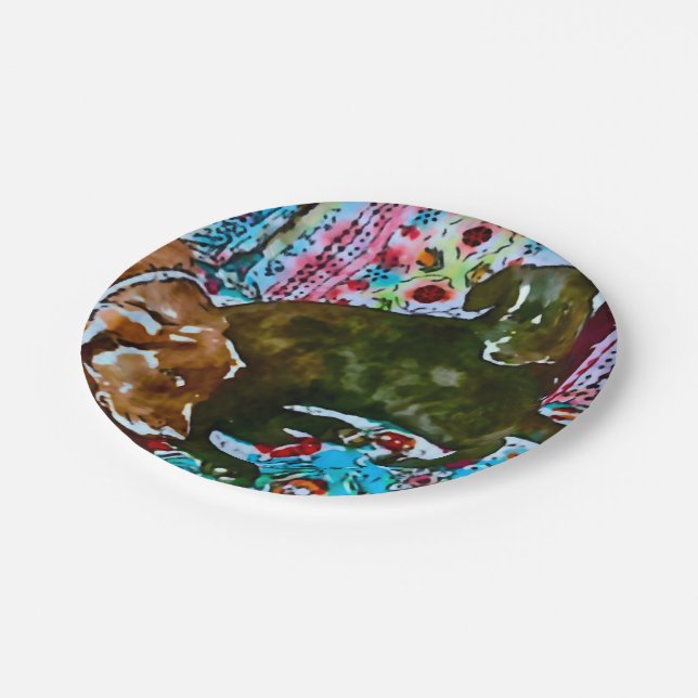 cozy chocolate lab black lab paper plates (Angled)