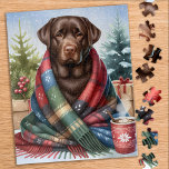 Cozy Chocolate Labrador Retriever Dog Christmas Jigsaw Puzzle<br><div class="desc">Looking for a fun and engaging activity to share with your family this holiday season? Look no further than our jigsaw puzzle collection featuring playful Labrador Retrievers! As a dog lover, you'll adore the variety of designs we offer, including cute and cuddly puppies, lovable yellow, chocolate, and black Labs, and...</div>