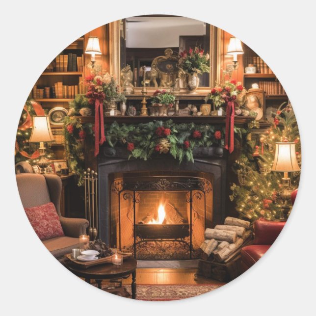 Cozy Christmas at Home Classic Round Sticker (Front)