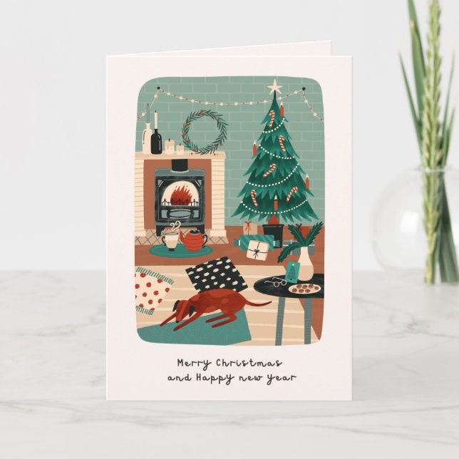 Cozy Christmas at Home with the Dog Card (Front)