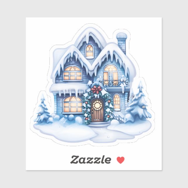 Cozy Christmas at the Festive Blue House Sticker (Sheet)