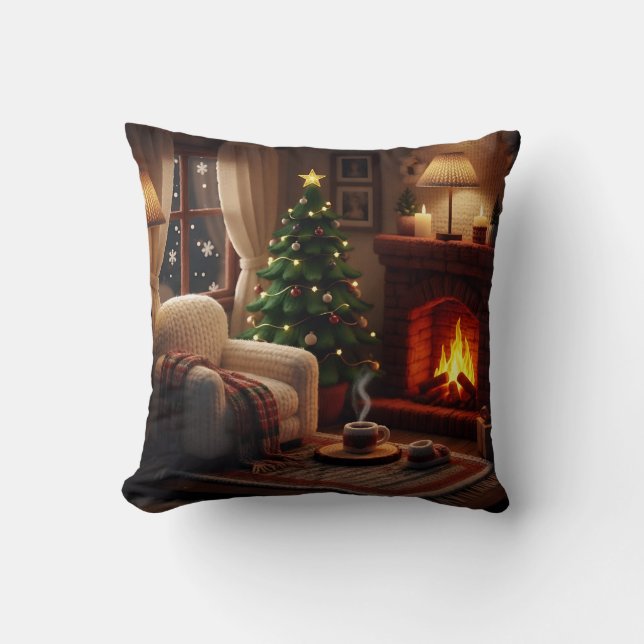 Cozy Christmas atmosphere, in a knitted style Throw Pillow (Front)