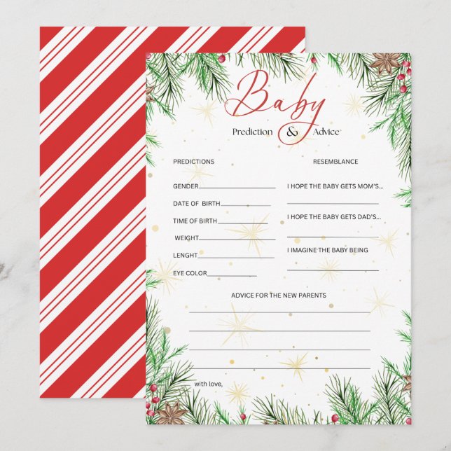 Cozy Christmas Baby Prediction & Advice Cards (Front/Back)