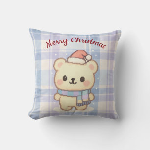 Cozy Christmas Bear Pastel Pixel Art Decor Throw Pillow
