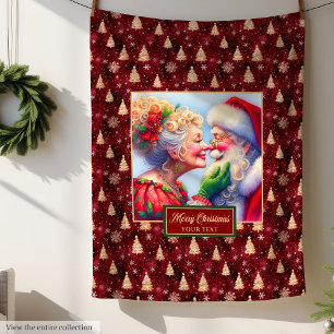 Cozy Christmas Blanket Vintage Mr & Mrs Claus Gift