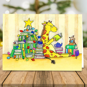 Cozy Christmas book lover Cartoon  Card