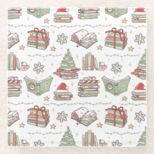 Cozy Christmas Book Lover Glass Coaster