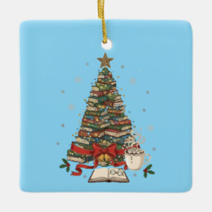 Cozy Christmas Book Tree for Readers & Bookworms Ceramic Ornament