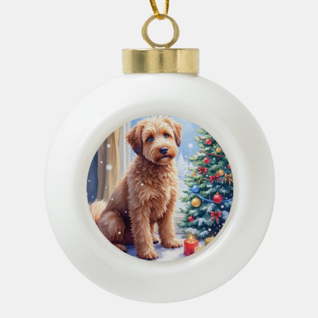 Cozy Christmas Bouvier des Flandres Art Ceramic Ball Christmas Ornament (Front)
