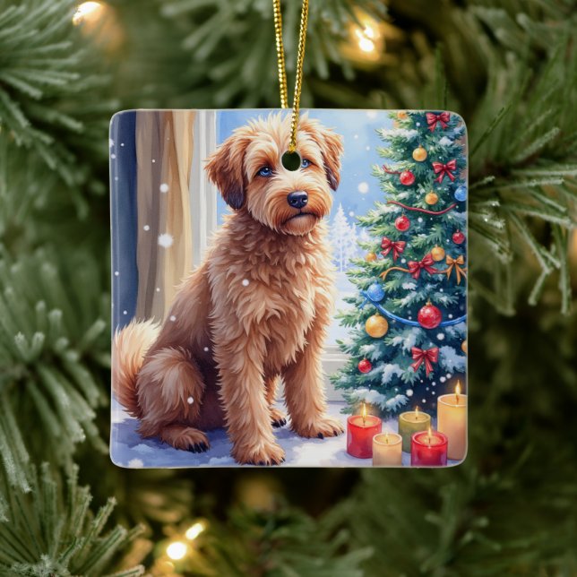 Cozy Christmas Bouvier des Flandres Art Ceramic Ornament (Tree)
