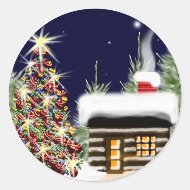 Cozy Christmas Cabin Classic Round Sticker (Front)