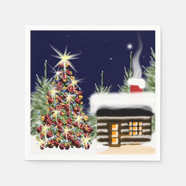 Cozy Christmas Cabin Holiday Scene Xmas Design Paper Napkins (Front)