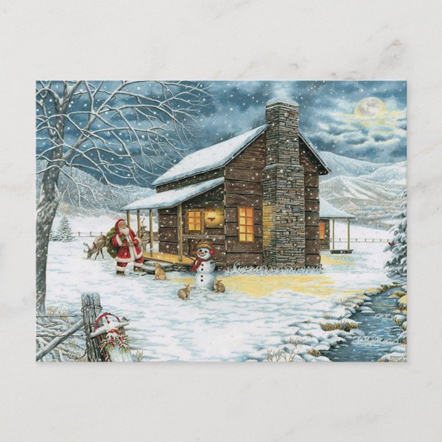 Cozy Christmas Cabin Postcard (Front)