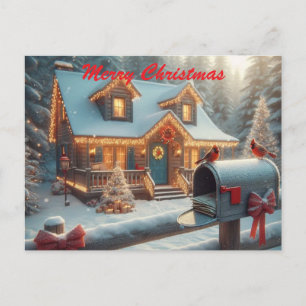 Cozy Christmas Cabin Winter Wonderland Holiday Postcard