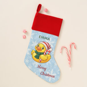Cozy Christmas Candy Cane Rubber Duck Stocking