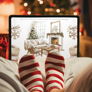 Cozy Christmas Card with Photo and Watercolor Art