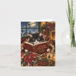 Cozy Christmas Cat Christmas Card Tuxedo Cat