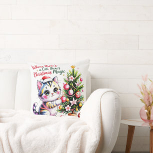 Cozy Christmas Cat - Festive Home Decor Gift Throw Pillow