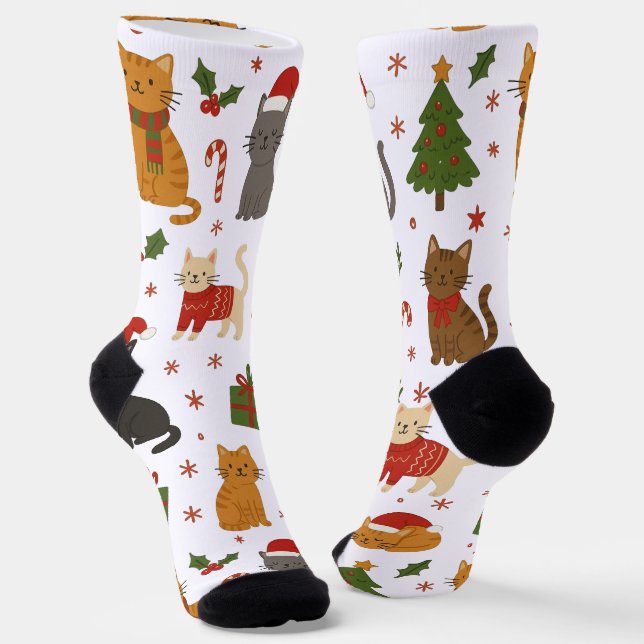 Cozy Christmas Cats Pattern Socks (Angled)