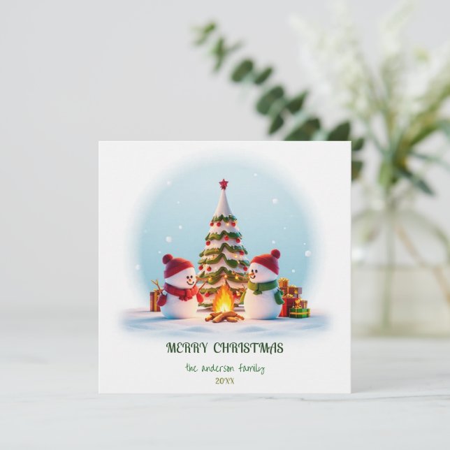 Cozy Christmas Cheer, Snowman & Tree Holiday Card (Standing Front)