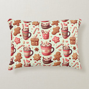 Cozy Christmas Cocoa and Gingerbread Pattern Accent Pillow