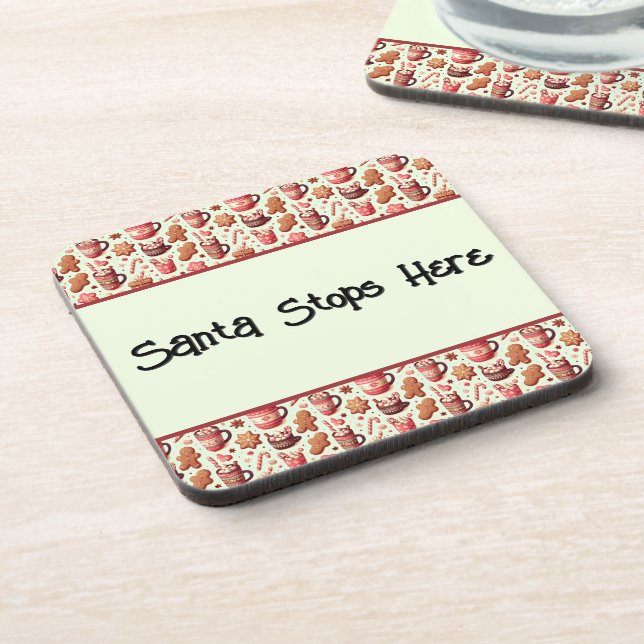 Cozy Christmas Cocoa and Gingerbread Pattern Beverage Coaster (Left Side)