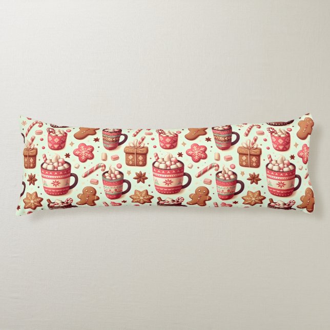 Cozy Christmas Cocoa and Gingerbread Pattern Body Pillow (Front)