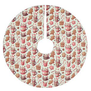 Cozy Christmas Cocoa and Gingerbread Pattern Brushed Polyester Tree Skirt