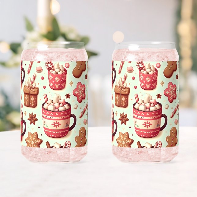 Cozy Christmas Cocoa and Gingerbread Pattern Can Glass (Insitu (Wedding))