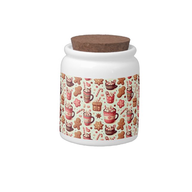Cozy Christmas Cocoa and Gingerbread Pattern Candy Jar (Left)